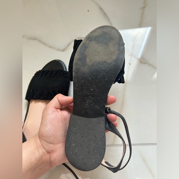 Maje Black Ruffle Suede Sandals Flats - Picture 4 of 6